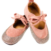 Girl's Suede Sandal with Rhinestone embellishment. Pink.