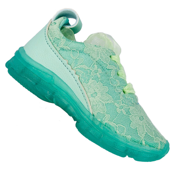 Girl's Lace Sneakers with organza. Green.