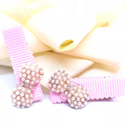 Cute Girl Pearl-Rhinestone Bowknot Hair Clip, Baby Pink