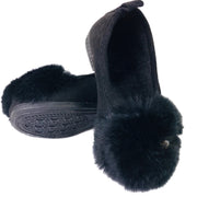 Pearl & Fur. Elegant Ballerina Slippers, flats. Black.
