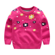 Girl's Flower Motif knitted Sweater. Rose Pink.
