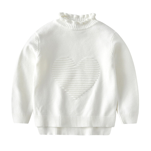 High Neck knitted sweater for Girls. White