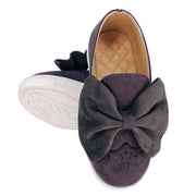 Girl's Suede Slip On Shoes with Bow detail. Grey.