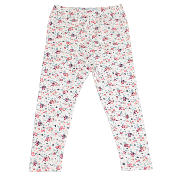 Baby Girl's Pink Flower print white leggings