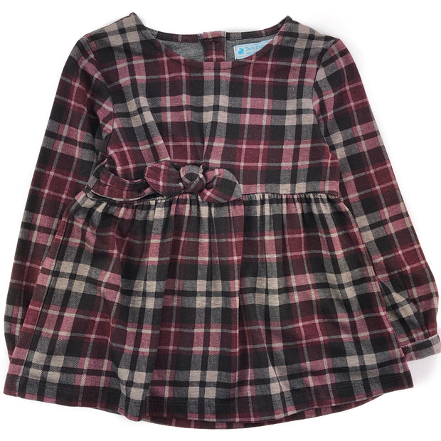Girls wine red multicolor plaid print top