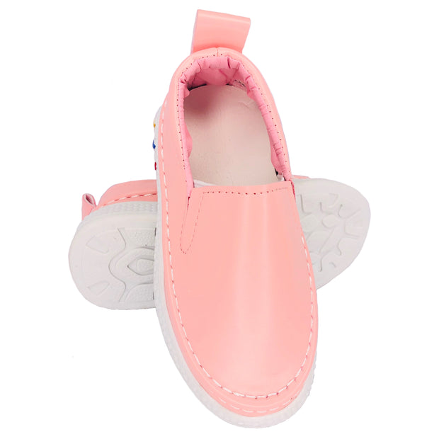 Girl's Faux Leather Slip On Summer Flats. Pink.