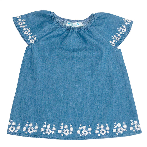 Baby Girl's Denim Chambray top with embroidery