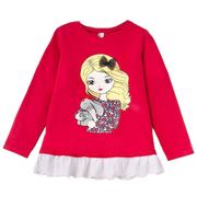 Girl's Long Sleeve Graphic Tee with ruffle detail