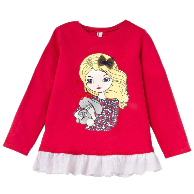 Girl's Long Sleeve Graphic Tee with ruffle detail