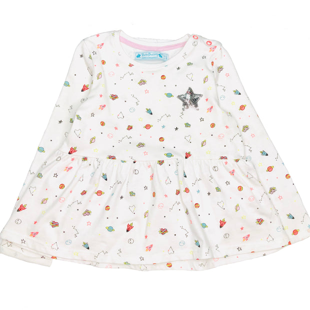 Baby Girl's Space All Over Print Long Sleeve Shirt