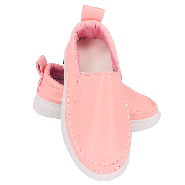 Girl's Faux Leather Slip On Summer Flats. Pink.