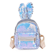BunnyEars Flip Sequin Small School Backpack. White.