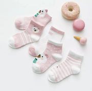 Girls cotton jaquard sock. 5 pack. Pink Bear.