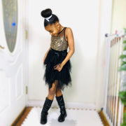 Shining Me - Black & Gold Toddler Girl Holiday (formal) dress