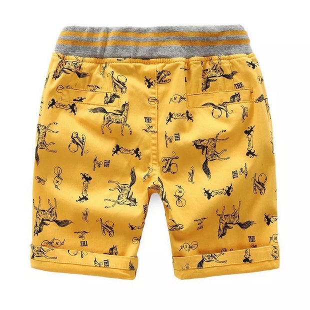 Boy's all over print Twill Shorts. Yellow.