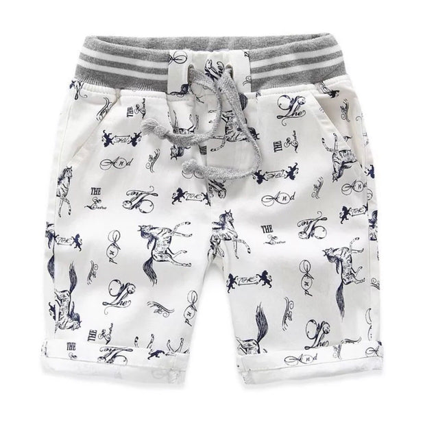 Boy's all over print Twill Shorts. White.