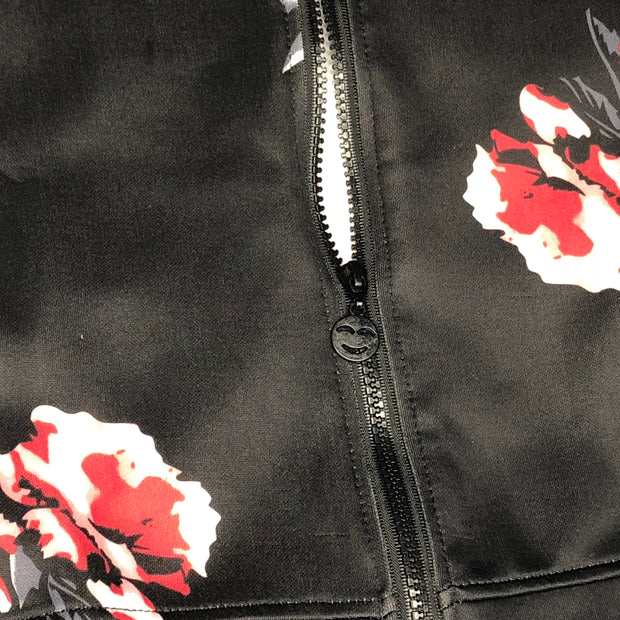 Flower print zipper jacket, Windbreaker (thin). Black.