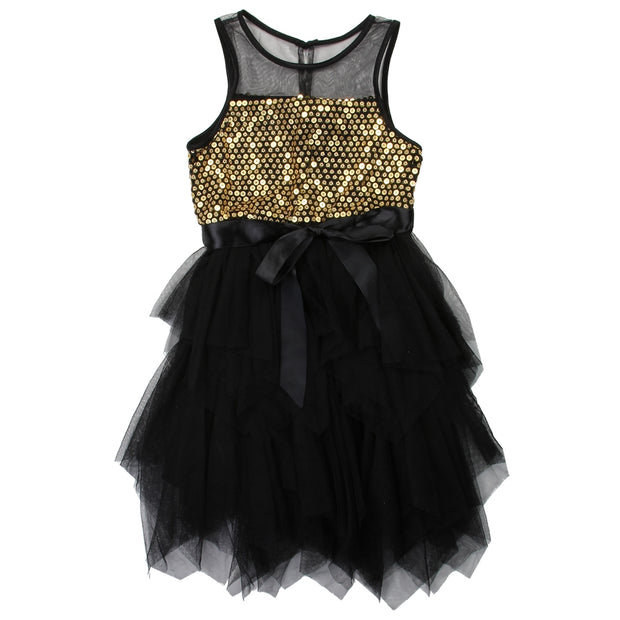 Shining Me - Black & Gold Toddler Girl Holiday (formal) dress