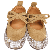 Girl's Suede Sandal with Rhinestone embellishment. Brown.