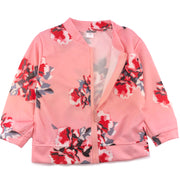 Flower print zipper jacket, Windbreaker (thin). Pink.