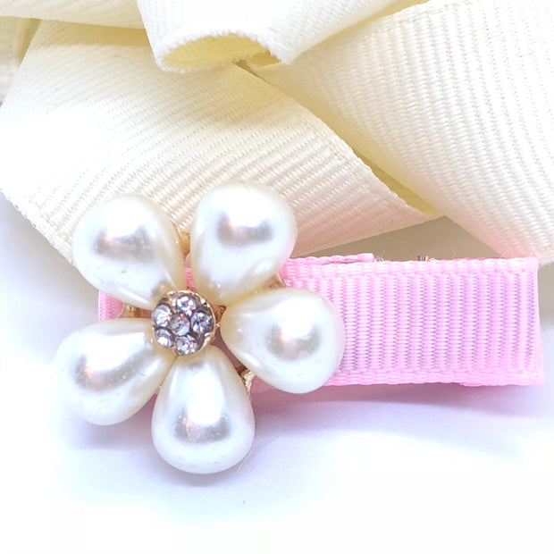 Cute Girl White Pearl-Rhinestone Flower Hair Clip