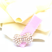 Cute Girl Pearl-Rhinestone Bowknot Hair Clip, Baby Pink