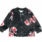 Flower print zipper jacket, Windbreaker (thin). Black.